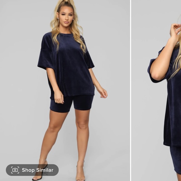 Fashion Nova navy oversized velour top - Picture 4 of 15